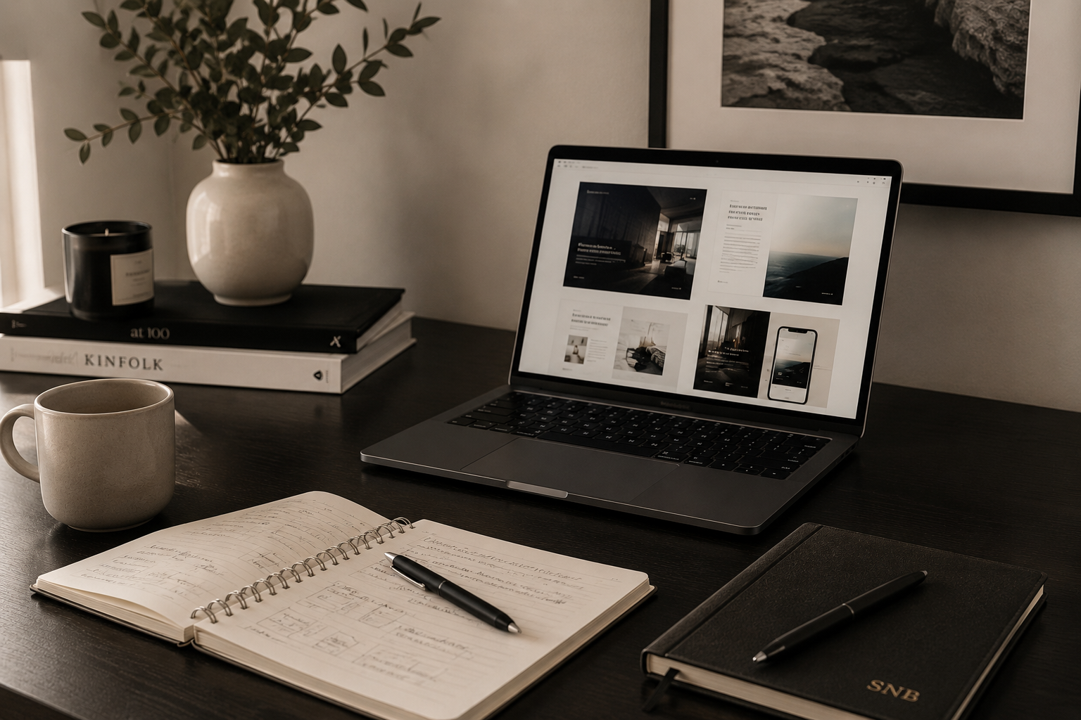 Founder working at a bright desk with laptop